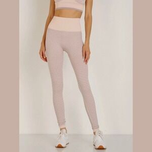 Varley Women L/XL Leggings Houndstooth High Waisted Seamless Tan Brown Yoga Gym